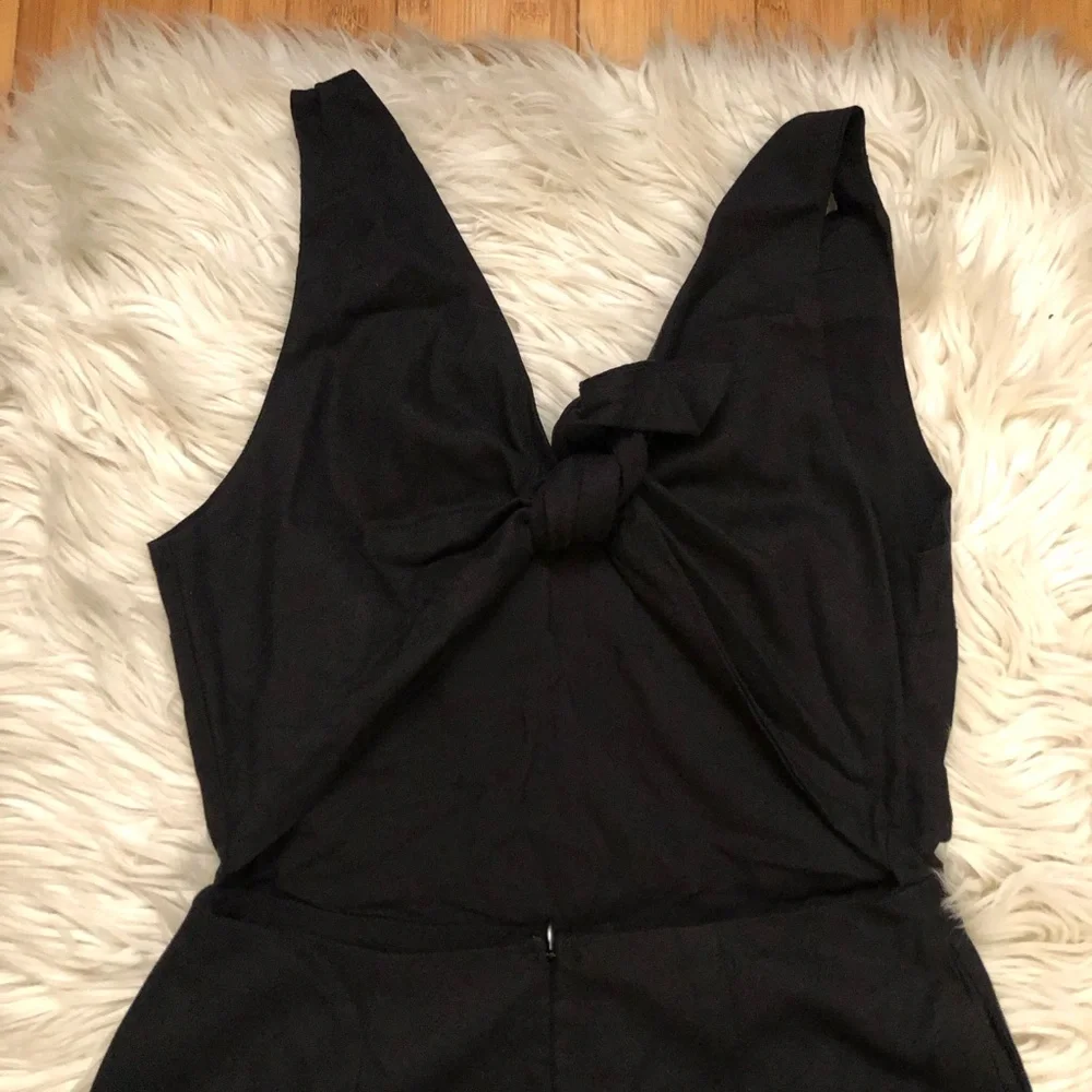 Leith Linen Blend Cut Out Tie Back Wide Leg Sleeveless Black Jumpsuit size S